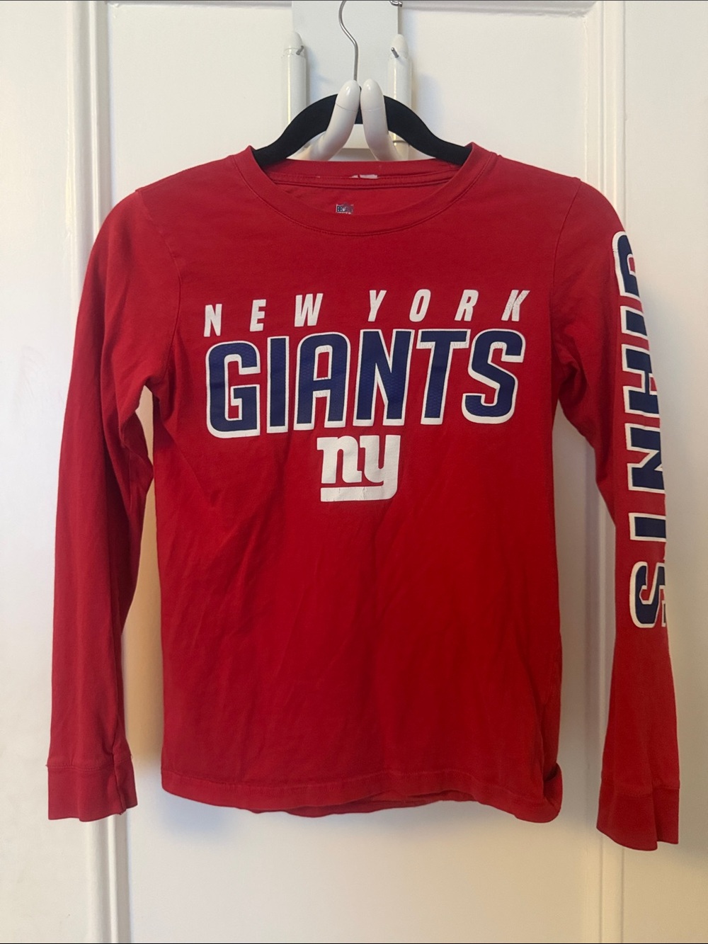 NFL New York Giants Red Long Sleeve Tee with Navy & White Graphics